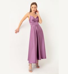 Снимка на Lafaba Women's Lavender Rope Strap Waist Belted Satin Midi Evening Dress & Graduation Dress