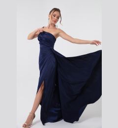 Снимка на Lafaba Women's Navy Blue One-Shoulder Satin Evening Dress & Graduation Dress