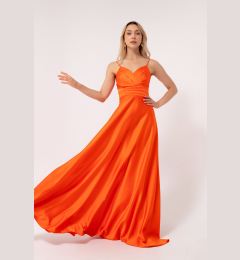 Снимка на Lafaba Women's Orange Long Satin Evening Dress & Prom Dress with Thread Straps and Waist Belt