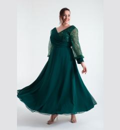 Снимка на Lafaba Women's Plus Size Emerald Green Sleeves Beaded Midi Evening Dress