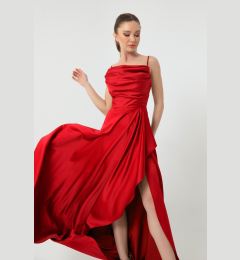 Снимка на Lafaba Women's Red Flounce Slit Satin Evening Dress & Graduation Dress