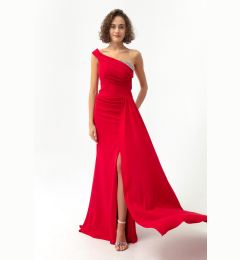 Снимка на Lafaba Women's Red One-Shoulder Long Evening Dress with Stones.