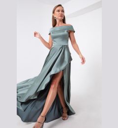 Снимка на Lafaba Women's Turquoise Boat Neck Satin Evening Dress & Prom Dress