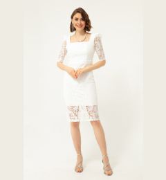 Снимка на Lafaba Women's White Square Neck Lace Midi Evening Dress