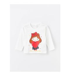 Снимка на LC Waikiki Cream Colored Crew Neck Long Sleeve Printed Baby Girl T-Shirt