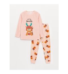 Снимка на LC Waikiki Crew Neck Christmas Themed Long Sleeve Velvet Girls Kids Pajamas Set