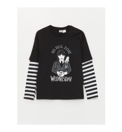 Снимка на LC Waikiki Crew Neck Wednesday Printed Long Sleeve Girls T-Shirt