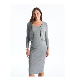 Снимка на LC Waikiki Gray Melange Crew Neck Women's Dress and Cardigan Set