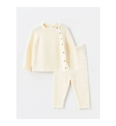 Снимка на LC Waikiki LCW baby Cream Color Crew Neck Long Sleeve Baby Girl Cardigan and Pants 2-Piece Set