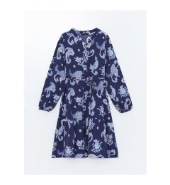 Снимка на LC Waikiki LCW Comfort Blue Printed Crazy Collar Patterned Women's Shirt Dress