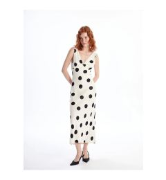 Снимка на LC Waikiki LCW Vision White Printed V Neck Polka Dot Satin Women's Dress