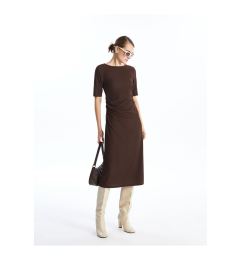 Снимка на LC Waikiki LCWAIKIKI Classic Chocolate Brown Crew Neck Textured Women's Dress