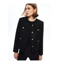 Снимка на LC Waikiki LCWAIKIKI Classic New Black Crew Neck Plain Long Sleeve Women's Tweed Jacket