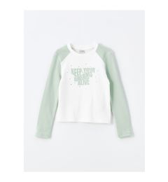 Снимка на LC Waikiki Light Green Crew Neck Printed Girl's Crop T-Shirt