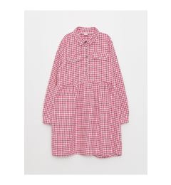 Снимка на LC Waikiki Shirt Collar Houndstooth Patterned Long Sleeve Girls' Dress