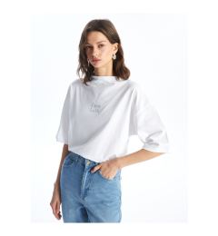 Снимка на LC Waikiki Stand Collar Embroidered Short Sleeve Women's T-Shirt