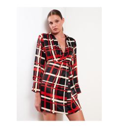 Снимка на LC Waikiki Women's Shirt Collar Plaid Long Sleeve Satin Dress