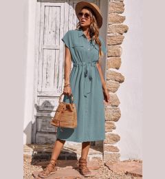 Снимка на Madmext Baby Blue Shirt Collar Long Dress