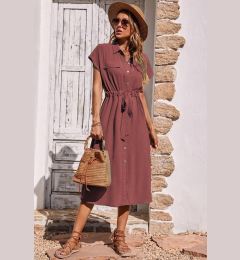 Снимка на Madmext Burgundy Shirt Collar Long Dress