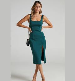 Снимка на Madmext Emerald Green Straps and Slit Detailed Midi Dress