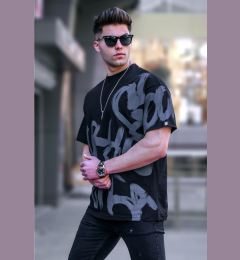 Снимка на Madmext Men's Black Overfit Patterned T-Shirt 5811