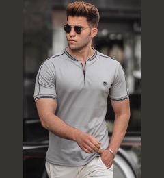 Снимка на Madmext Men's Gray Polo Neck T-Shirt 9281