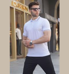 Снимка на Madmext Men's White Polo Neck T-Shirt 6113