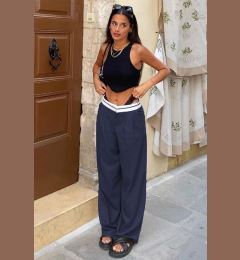 Снимка на Madmext Navy Blue Belt Detailed Wide Leg Trousers