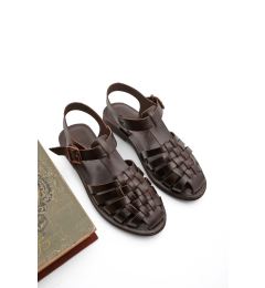 Снимка на Marjin Women's Daily Sandals Made of Genuine Leather with Lightweight Eva Sole, Kesva Brown.