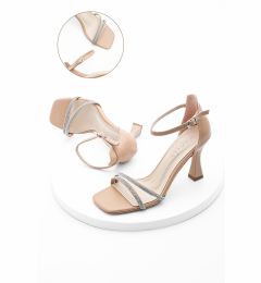 Снимка на Marjin Women's Evening Dress with Stones Heels and Flat Toe Sapro Beige.