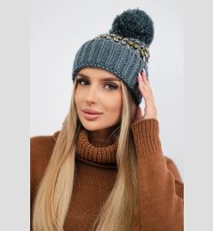 Снимка на marka niezdefiniowana Cap with a pompom Ellen K325 dark grey+yellow