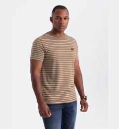 Снимка на Men's striped t-shirt with Ombre Design patch - brown and white