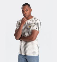 Снимка на Men's striped t-shirt with patch by Ombre Design - cream and black