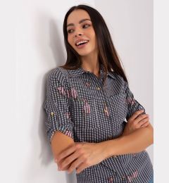 Снимка на Navy blue button-down shirt with print