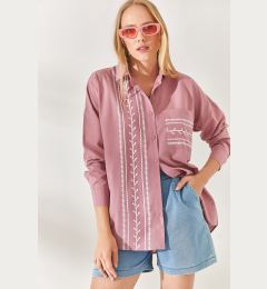 Снимка на Olalook Dried Rose Pocket Detailed Printed Woven Shirt