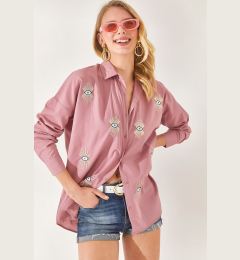 Снимка на Olalook Dusty Rose Sequin Detailed Woven Boyfriend Shirt