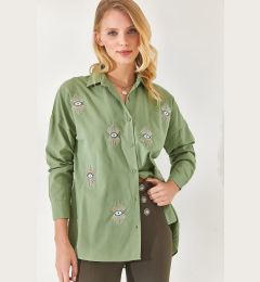 Снимка на Olalook Mold Green Sequin Detailed Woven Boyfriend Shirt