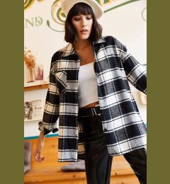 Снимка на Olalook Women's Black and White One Pocket Thick Plaid Lumberjack Shirt