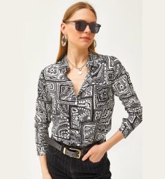 Снимка на Olalook Women's Black Patch Patterned Woven Viscose Shirt