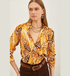 Снимка на Olalook Women's Drop Mustard Patterned Woven Viscose Shirt