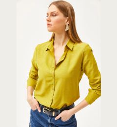 Снимка на Olalook Women's Floral Oil Green Jacquard Satin Detail Woven Shirt