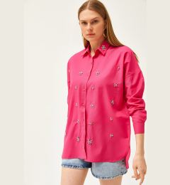 Снимка на Olalook Women's Fuchsia Collar and Jewelled Front Six Oval Woven Shirt