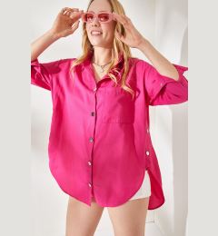 Снимка на Olalook Women's Fuchsia Side Button Detailed Oversize Woven Shirt