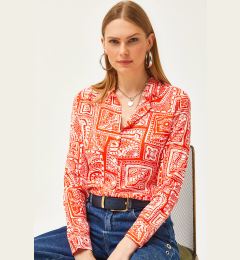 Снимка на Olalook Women's Orange Patch Patterned Woven Viscose Shirt