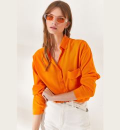 Снимка на Olalook Women's Orange Single Pocket Woven Viscon Shirt