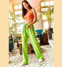 Снимка на Olalook Women's Peanut Green Belted Woven Viscon Palazzo Trousers