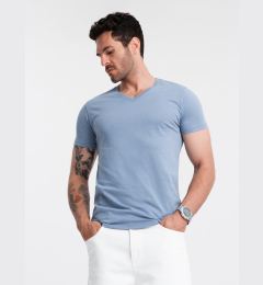 Снимка на Ombre BASIC men's classic cotton T-shirt with a serape neckline - blue