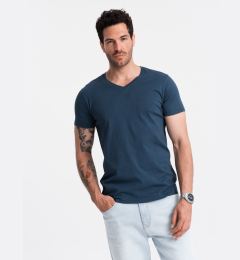 Снимка на Ombre BASIC men's classic cotton T-shirt with a serape neckline - dark blue