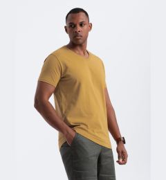 Снимка на Ombre BASIC men's classic cotton T-shirt with a serape neckline - mustard