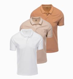 Снимка на Ombre BASIC men's cotton polo t-shirt set - white/white/light brown